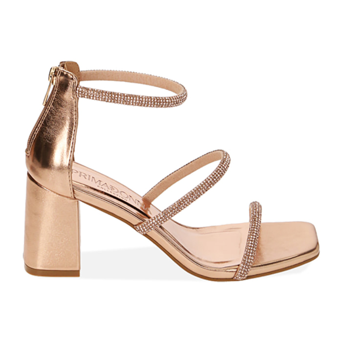Sandali rosa oro laminato, tacco 7,5 cm