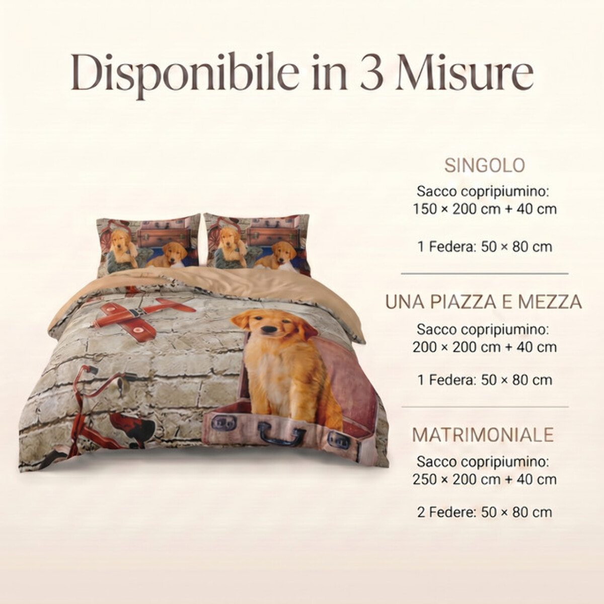 Parure Copripiumino in 100% Cotone con Federe Coordinate, Morbida e Traspirante, Certificata OEKO-TEX, Fantasie Moderne per Camera da Letto