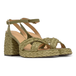 Sandalia de tacón Valeriette en rafia natural con cierre de pulsera