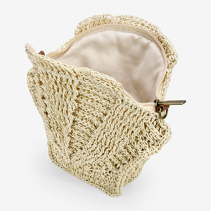 Bolso bandolera concha beige en rafia