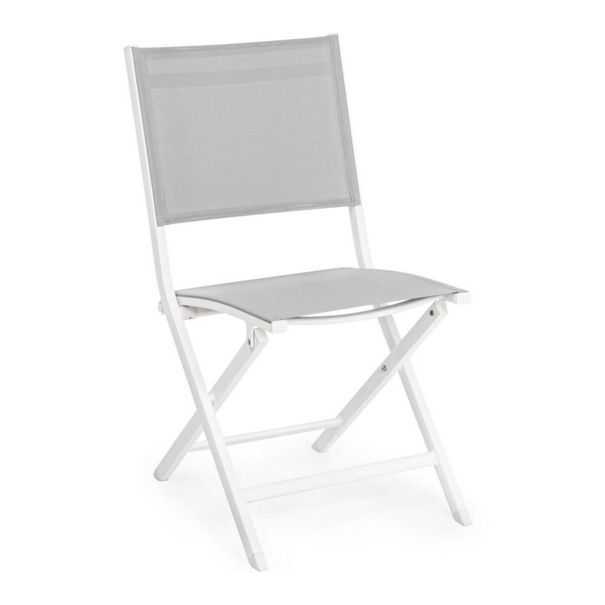 Set 4 sedie da giardino SINTRA in textilene grigio chiaro e struttura in alluminio bianco
