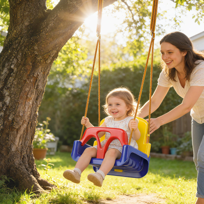 Columpio Infantil 3 en 1, Columpio para Niños, Cuerda Ajustable, con Respaldo Desmontable, Barra en T, Cinturón de Seguridad, para Interior, Exterior, Solo Asiento, Azul Oscuro