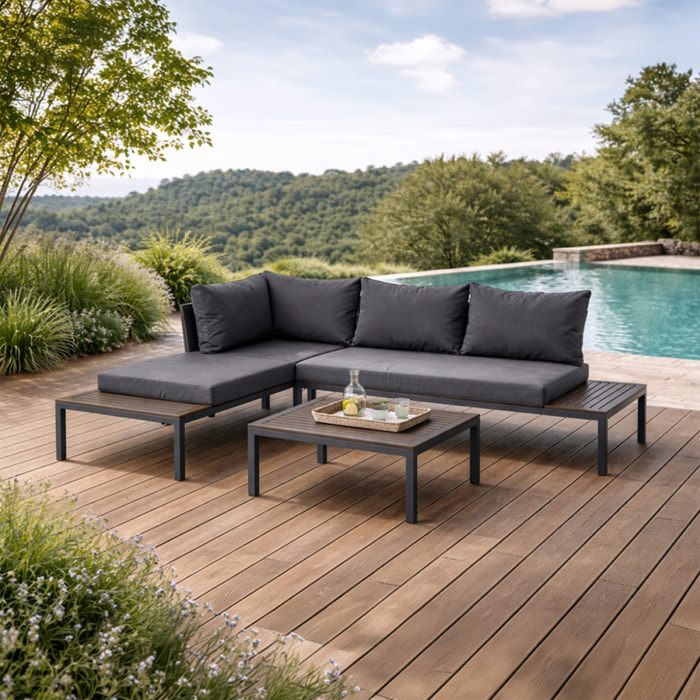 Salon de jardin 3-4 places avec table basse gris foncé CANEE