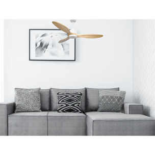 Ventilador de techo Reversible Termostato Dimable Wifi Motor DC Techos Inclinados Mando a Distancia Luz tres tonos Hypersilence Memoria SalamisD132C03LED67774 PURLINE