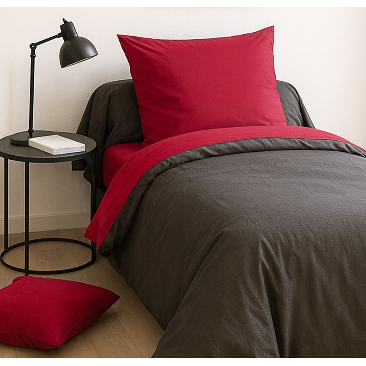 Parure Housse De Couette 135x200cm 100% coton Fushia/anthracite