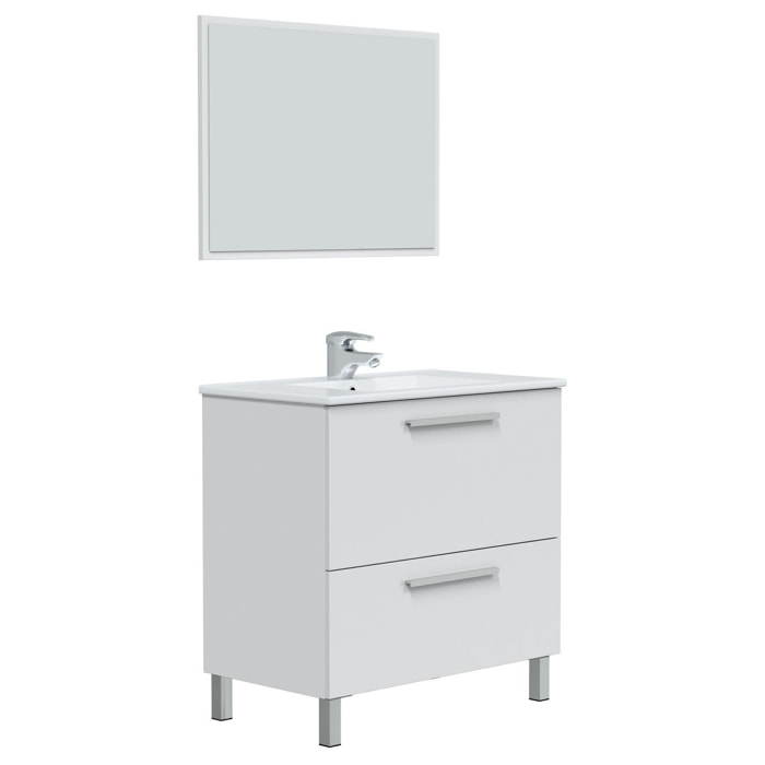 Mueble baño luis 1p1c 80cm color blanco brillo con espejo, sin lavabo