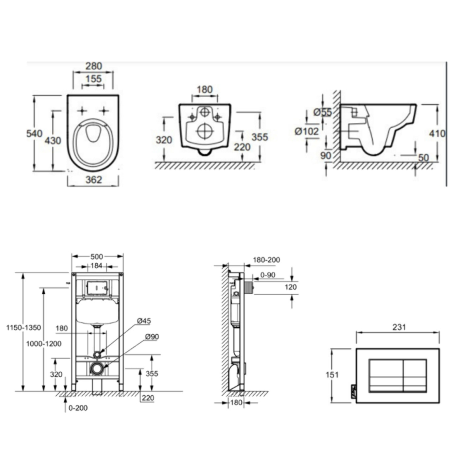 Pack WC suspendu sans bride Odéon Rive Gauche + bâti support + plaque chromée