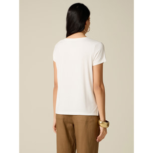 Oltre - T-shirt monospalla con accessorio metallico - Bianco