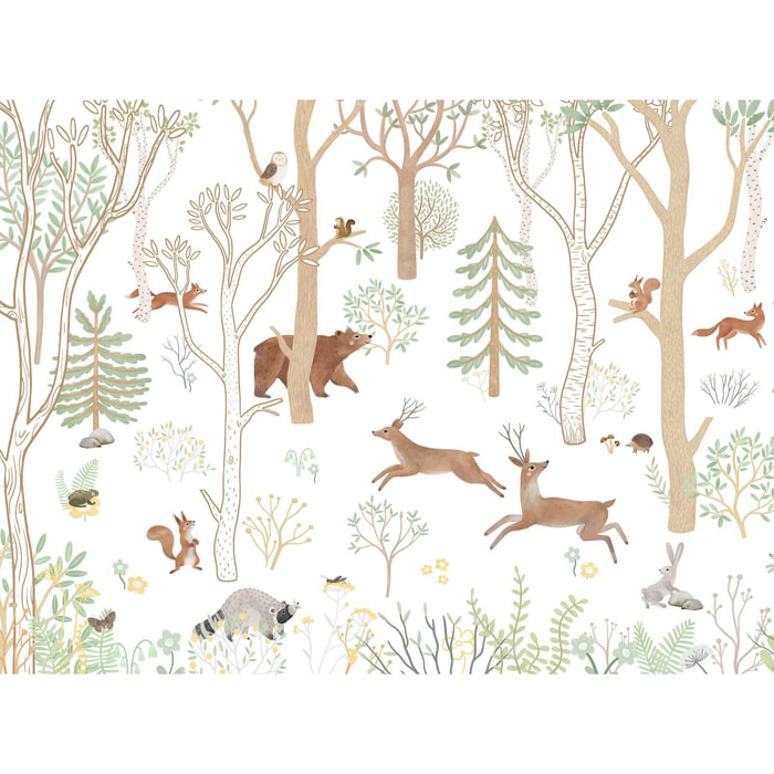 Papier peint bois animaux chambre bébé Intissé