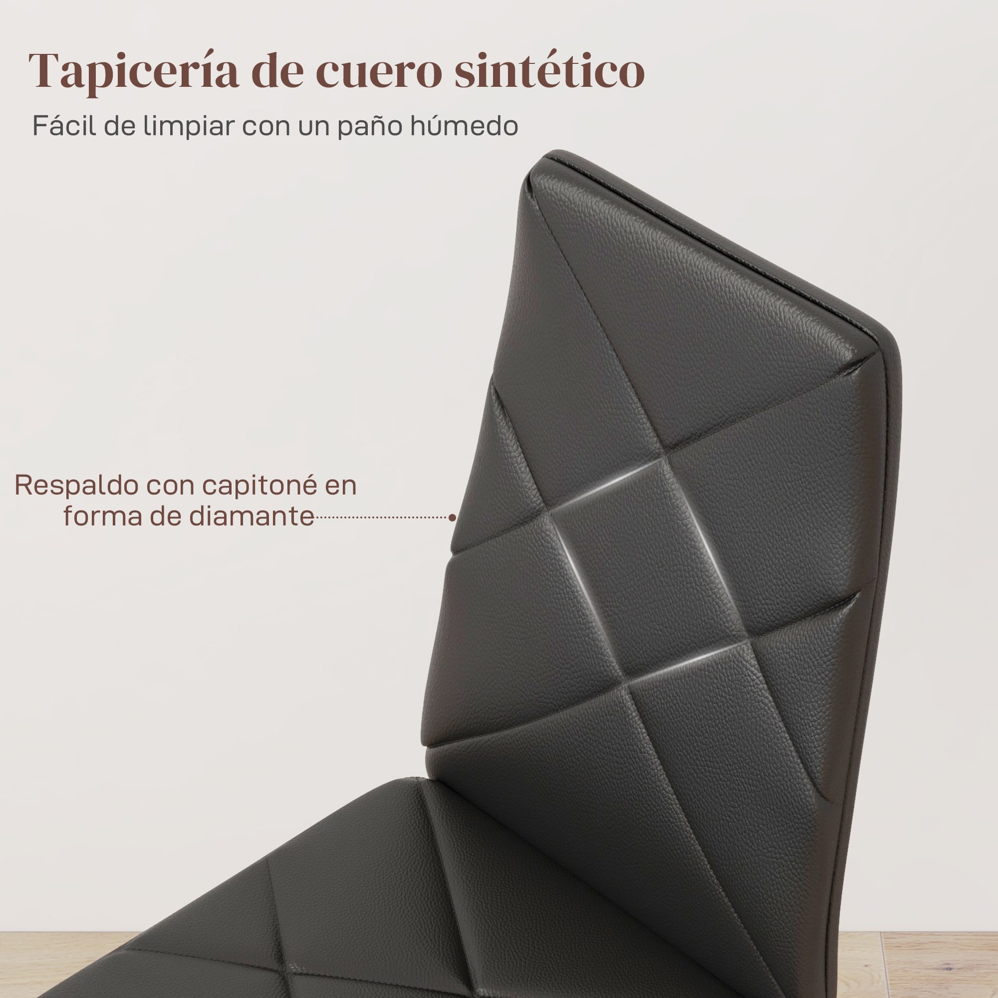 Pack de 6 Sillas de Comedor, Sillas de Cocina Modernas, Tapizadas de Cuero Sintético, Respaldo Alto, Asiento Acolchado, Patas de Acero, Negro