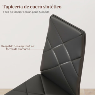Pack de 6 Sillas de Comedor, Sillas de Cocina Modernas, Tapizadas de Cuero Sintético, Respaldo Alto, Asiento Acolchado, Patas de Acero, Negro