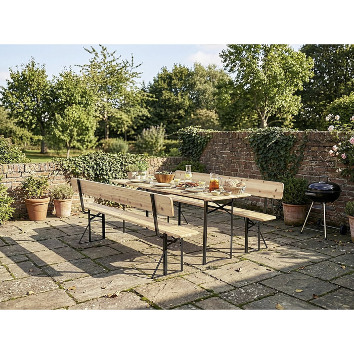 Salon de jardin set brasserie en bois avec dossier "Lisbonne" - 220 cm - Marron
