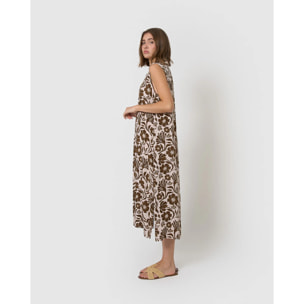Vestido midi bambula detalles plisados alexis marrón