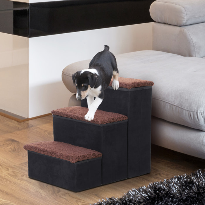 Escalera para Mascota de MDF Gamuza Bereber 40x54x48cm Negro