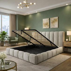 Lit coffre Everest avec tête de lit en tissu épais