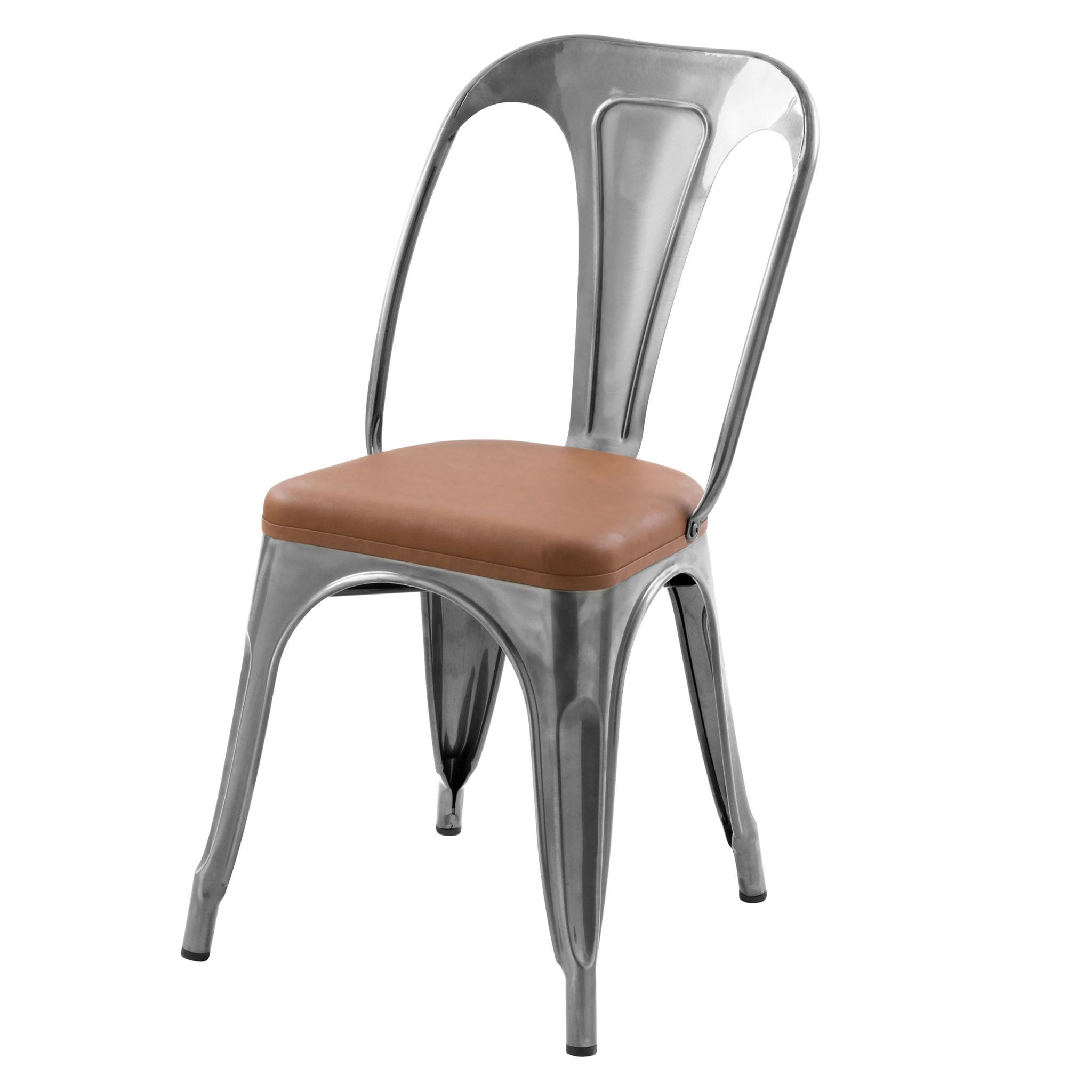 Lot de 2 chaises en métal chrome et cuir synthétique marron - Charly