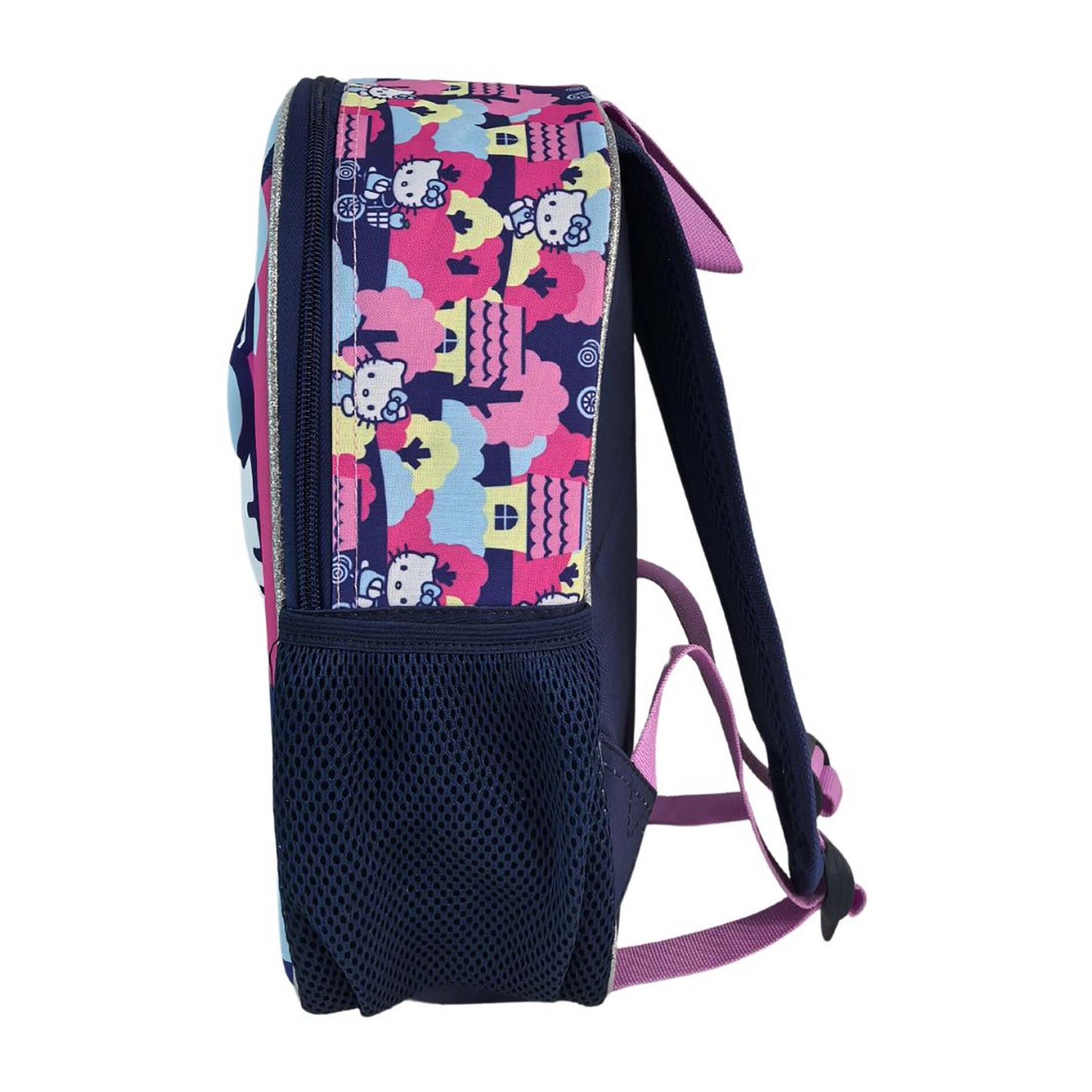 Hello Kitty Mochila Preescolar 3D. Bolsillo lateral. Espaldera acolchada.