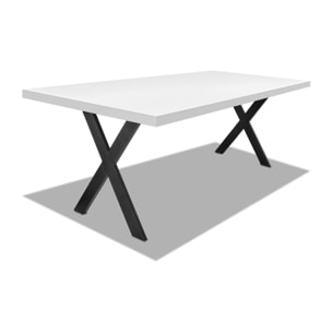 Tavolo da pranzo 220x100cm in legno e metallo con piedi ad ''X'' e ripiano in colore legno bianco