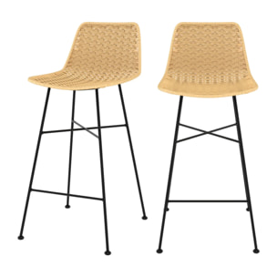 Lot de 2 chaises pour îlot central 65,5 cm en rotin naturel - Mara