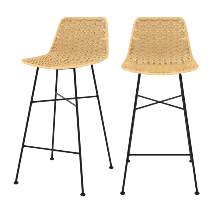 Lot de 2 chaises pour îlot central 65,5 cm en rotin naturel - Mara