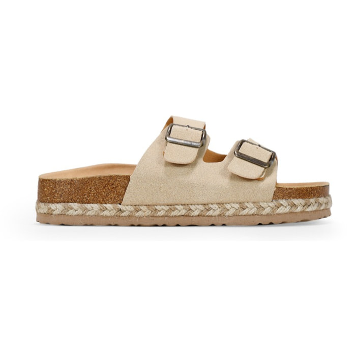 Sandalias planas beige con suela de corcho y esparto