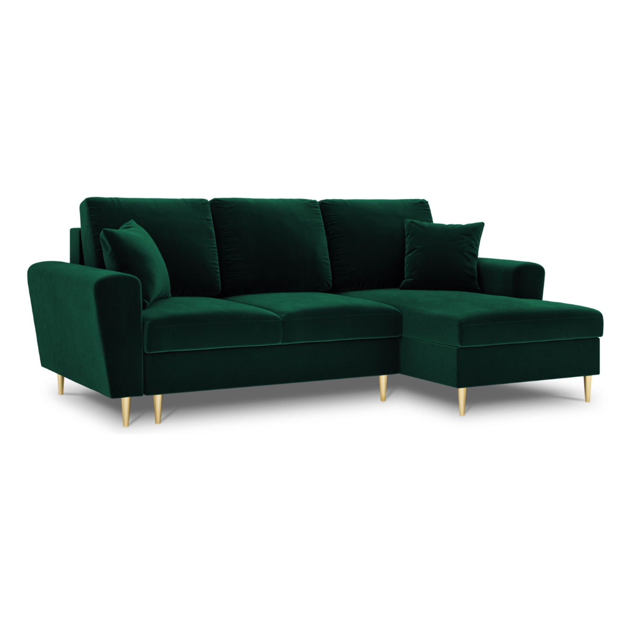 Canapé d'angle droit convertible avec coffre de rangement "Kyoto" 4 places en velours vert bouteille