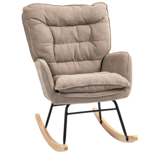 Silla Mecedora Moderna, Mecedora Tapizada en Chenilla, Sillón de Lactancia con Respaldo Ancho, Acolchado Grueso, Patas de Madera, Reposabrazos, para Dormitorio, Salón, Marrón