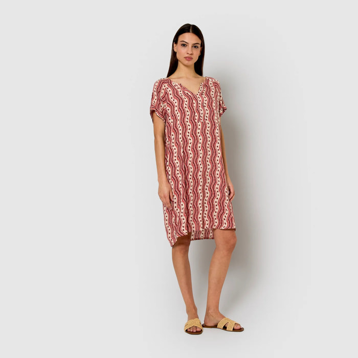 Vestido corto bambula detalles plisados begonia burdeos