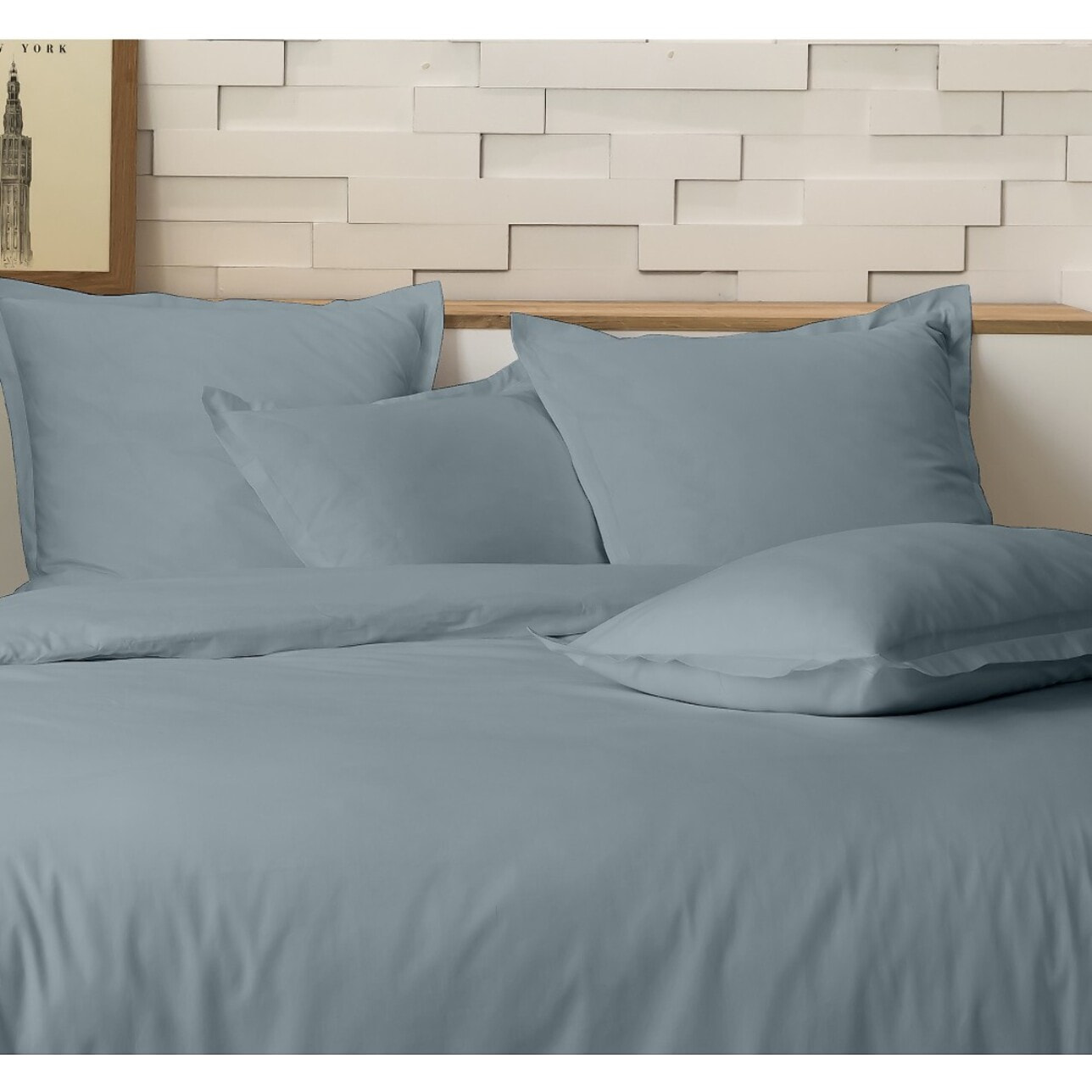 Parure housse de couette 3pcs 100% 100% percale de coton 80 fils_azur