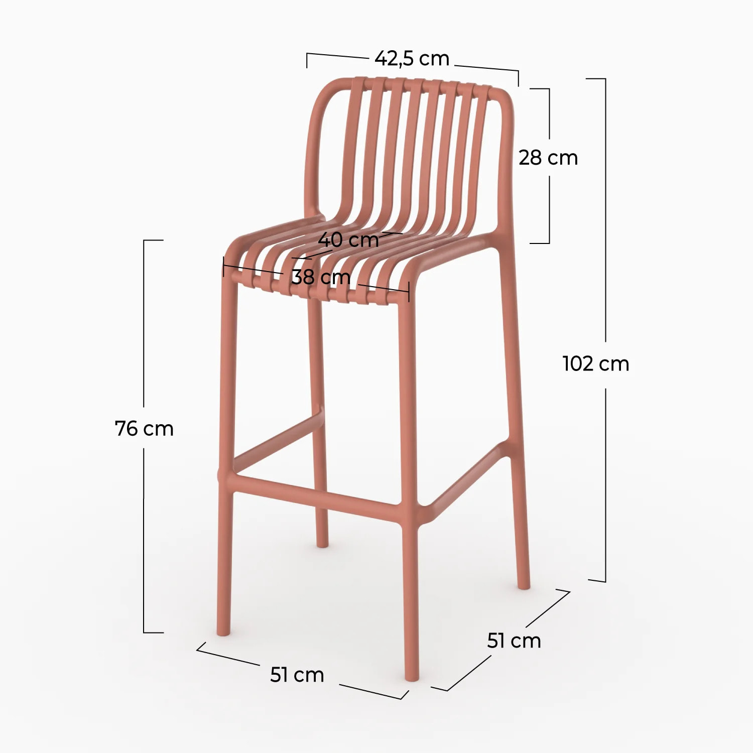 Lot de 2 chaises de bar de jardin 76 cm en plastique terracotta - Duli