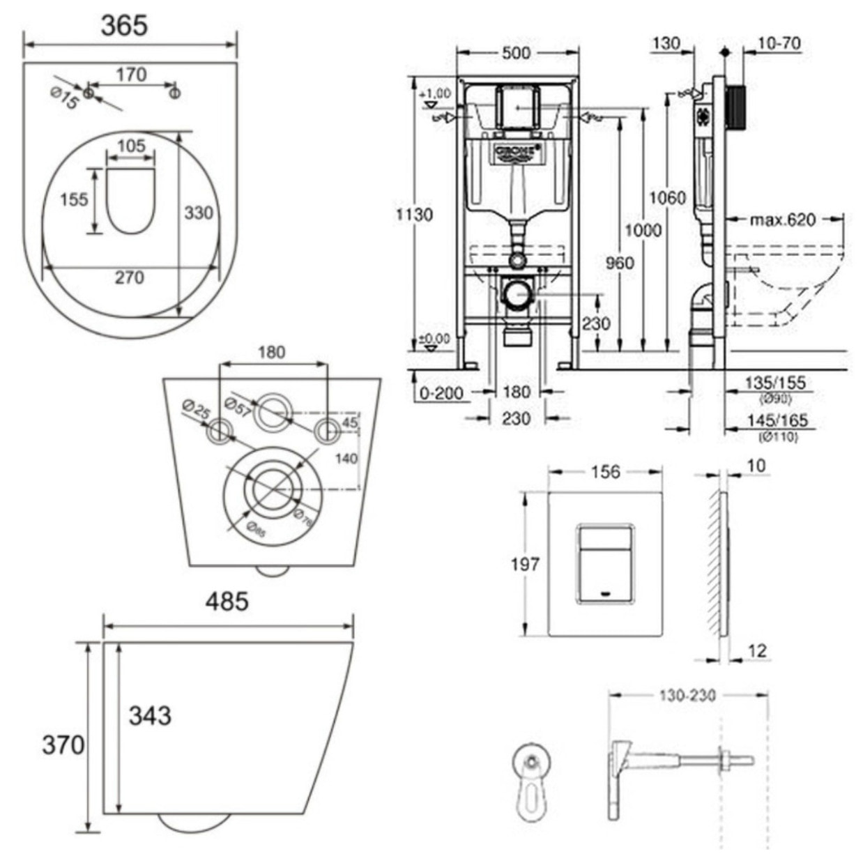 Pack WC Bâti-support + WC Swiss Aqua Technologies Infinitio sans bride, fixation invisible + Plaque chrome