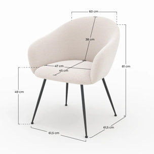 Fauteuil en tissu blanc chiné et pieds en métal noir - Socky