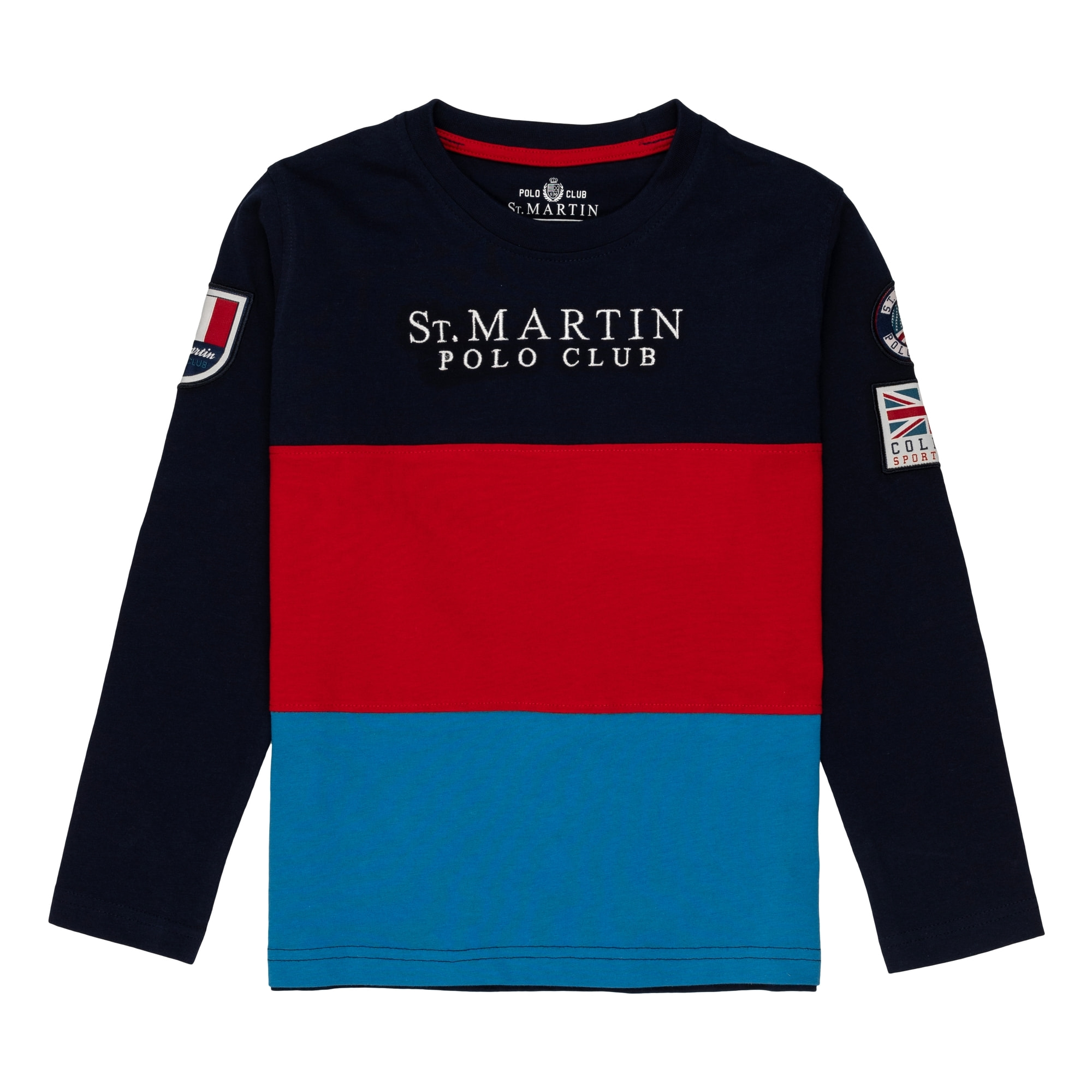 T-shirt manica lunga con tagli e ricamo logo Polo Club St Martin Blu