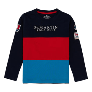 T-shirt manica lunga con tagli e ricamo logo Polo Club St Martin Blu