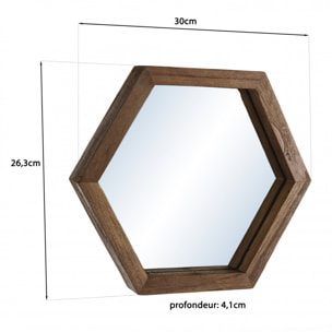 ALIDA - Miroir 'S' marron structure bois teck recyclé forme hexagone