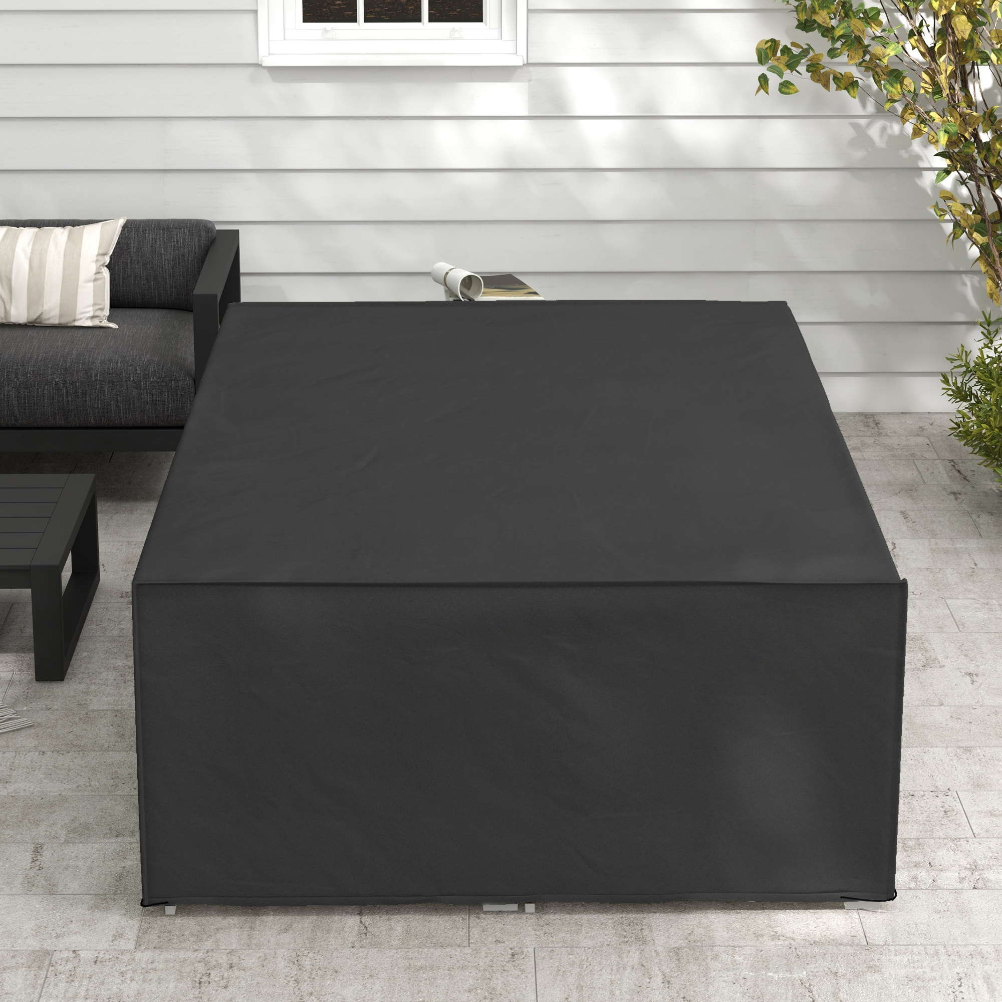 Housse de protection salon de jardin bâche etanche tissu oxford rectangulaire 222L x 155l x 67H cm noir