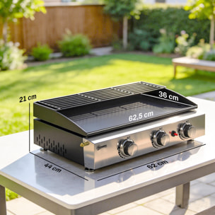 Barbacoa de Gas BBQ Gas con 3 Quemadores 7,5 kW, Barbacoa Portátil con Plancha, Rejilla Calentadora y Recogedor Grasa, para Camping, Picnic, Terraza, Negro