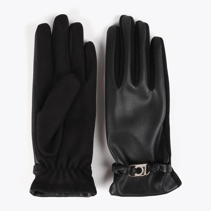 Guanti effetto pelle con bracciale logo ovale
