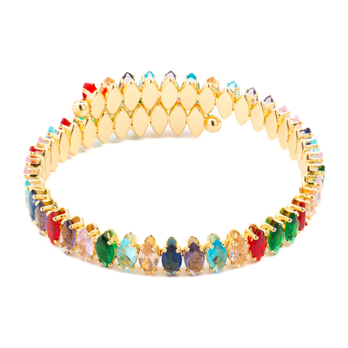 Pulsera con Cristal Multicolor acabado oro 18k