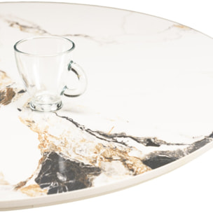 ICARE - Ensemble n°1: table bistrot D70cm pliable en céramique marbré clair