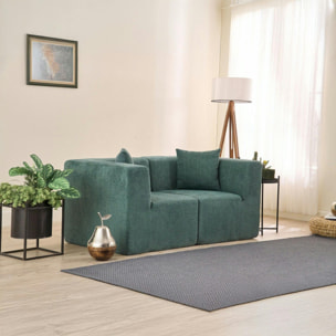 Canapé 2 places compact vert tissu chenille PLOVIA