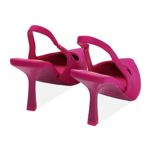 Zapato de tacón destalonado fucsia de tejido, tacón de 8,5 cm