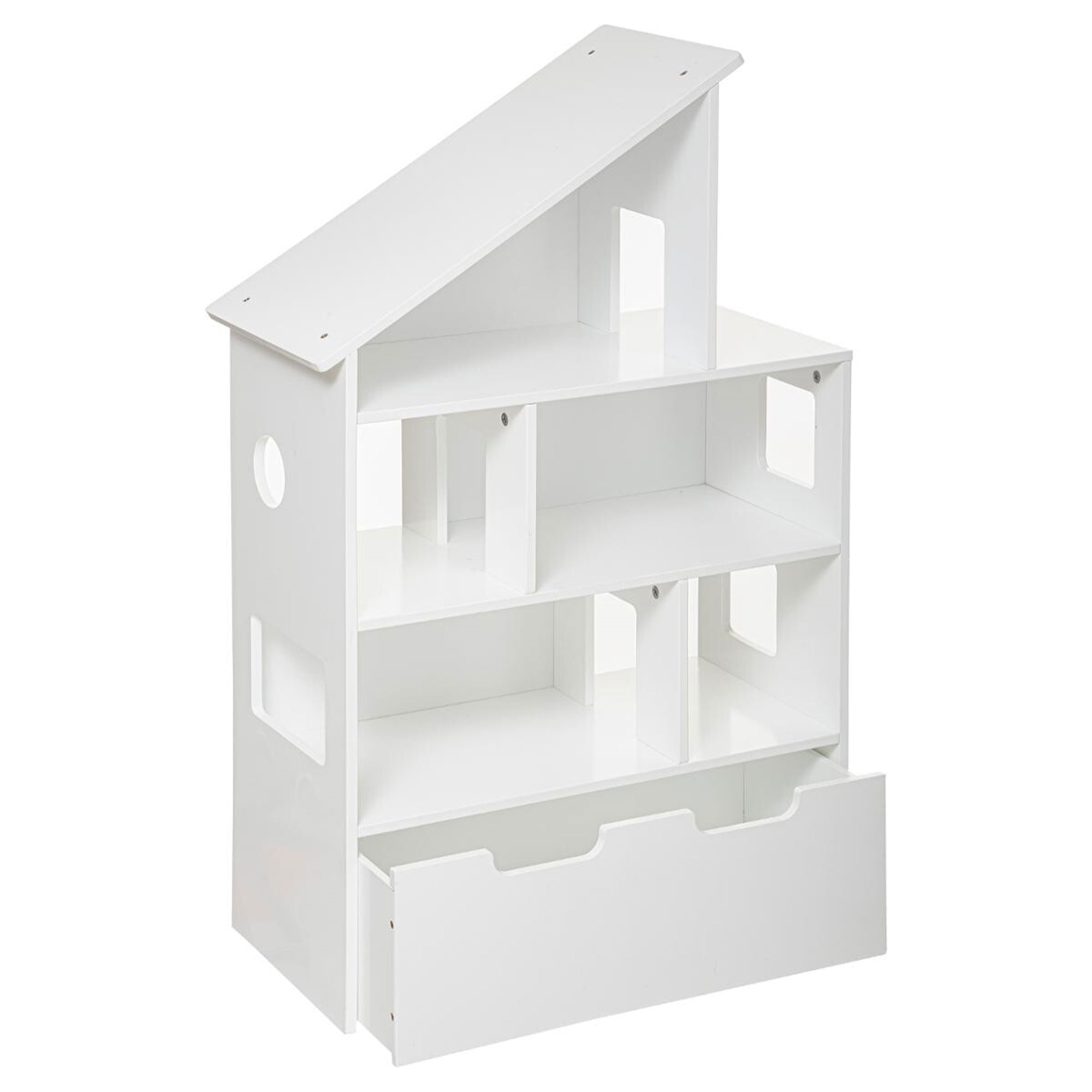 Librería maison con ruedas de color blanco