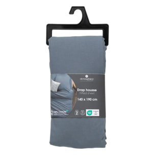 Drap-housse "Carina" en coton 140x190cm bleu orage
