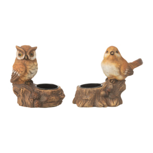 J-Line photophore + Hibou - porcelaine - marron - 2 pcs