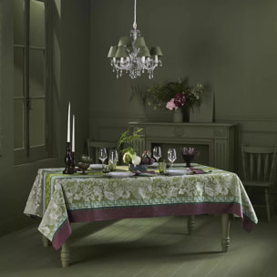 Nappe pur coton motif jacquard vert Mille botanique mousse