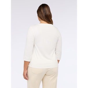 Fiorella Rubino - T-shirt in jersey con ricamo tono su tono maniche tre quarti - Bianco
