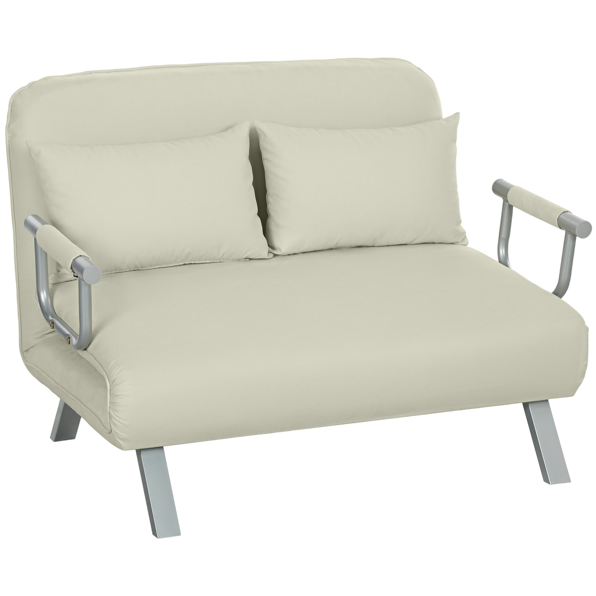 Sofá Cama de 2 Plaza 2 en 1, Sillón Cama Plegable Tapizado en Ante Sintético, con Respaldo Ajustable en 5 Niveles y 2 Almohadas Acolchadas, para Oficina, Dormitorio, Salón, 111x80x78 cm, Crema