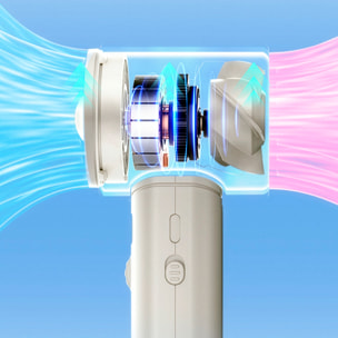 Ventilador portátil S1064 con 199 velocidades de regulación continua, pantalla LCD y visualización en tiempo real del nivel de batería.
