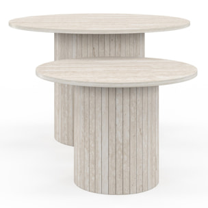 Tables basses rondes gigognes Alvar effet travertin et pieds lattes - lot de 2